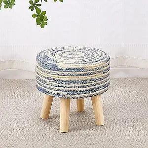 Round Seagrass Ottoman Eco-Friendly Footstool Hand Woven Pouf