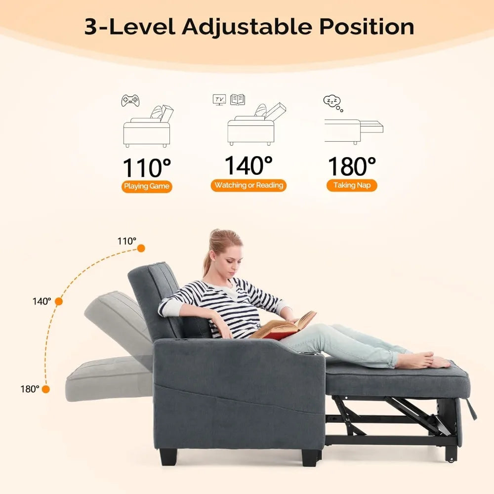 Ljustra Dark Grey 3-in-1 Convertible Sleeper Chair Bed Futon Sofa