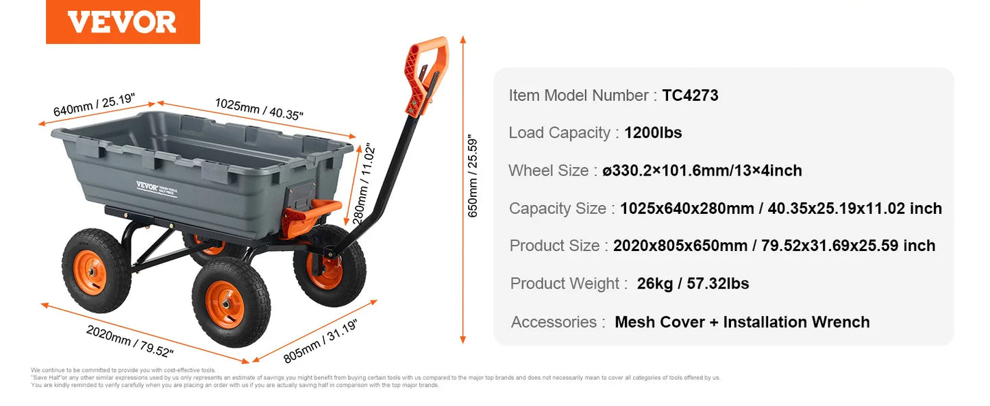 Ljustra Poly Garden Dump Cart Heavy Duty Easy Assembly Steel Wagon