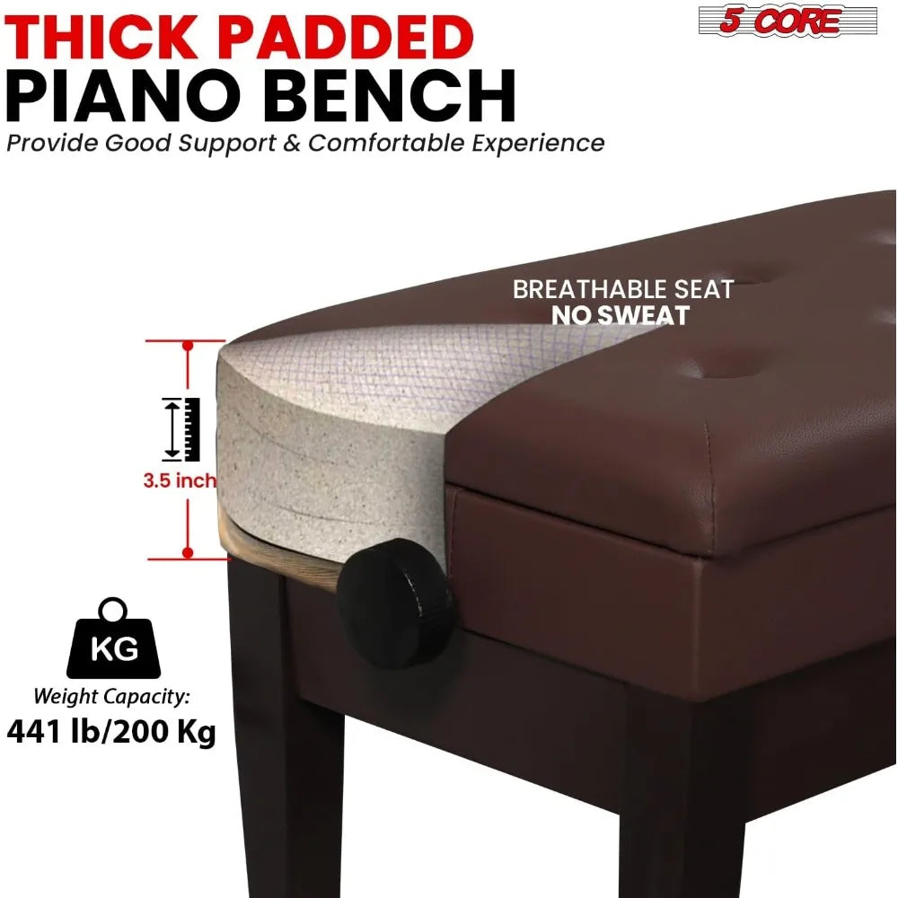 Duet Piano Bench Storage Height Adjustable Wooden Keyboard Stool