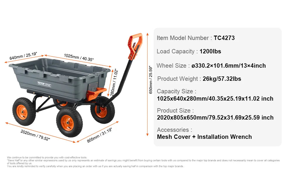 Durable Garden Dump Cart Heavy Duty Poly Wagon Steel Structure