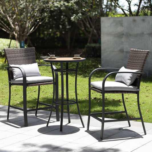 NAGA BAHNA 3pcs Patio Bar Set Rattan Wicker Outdoor Furniture