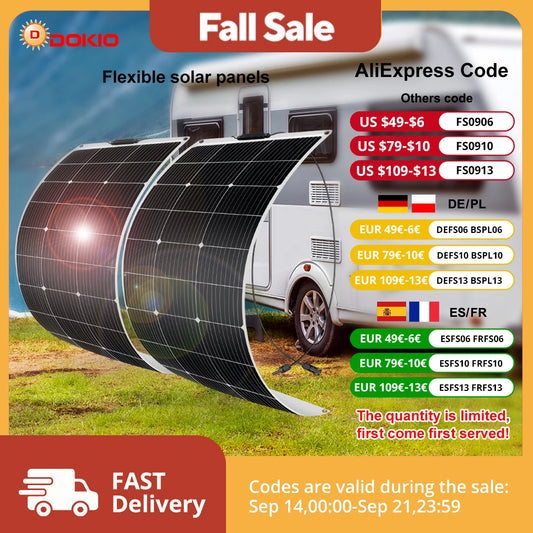 DOKIO 200W Flexible Solar Panels 2PCS Monocrystalline Waterproof Camping RV