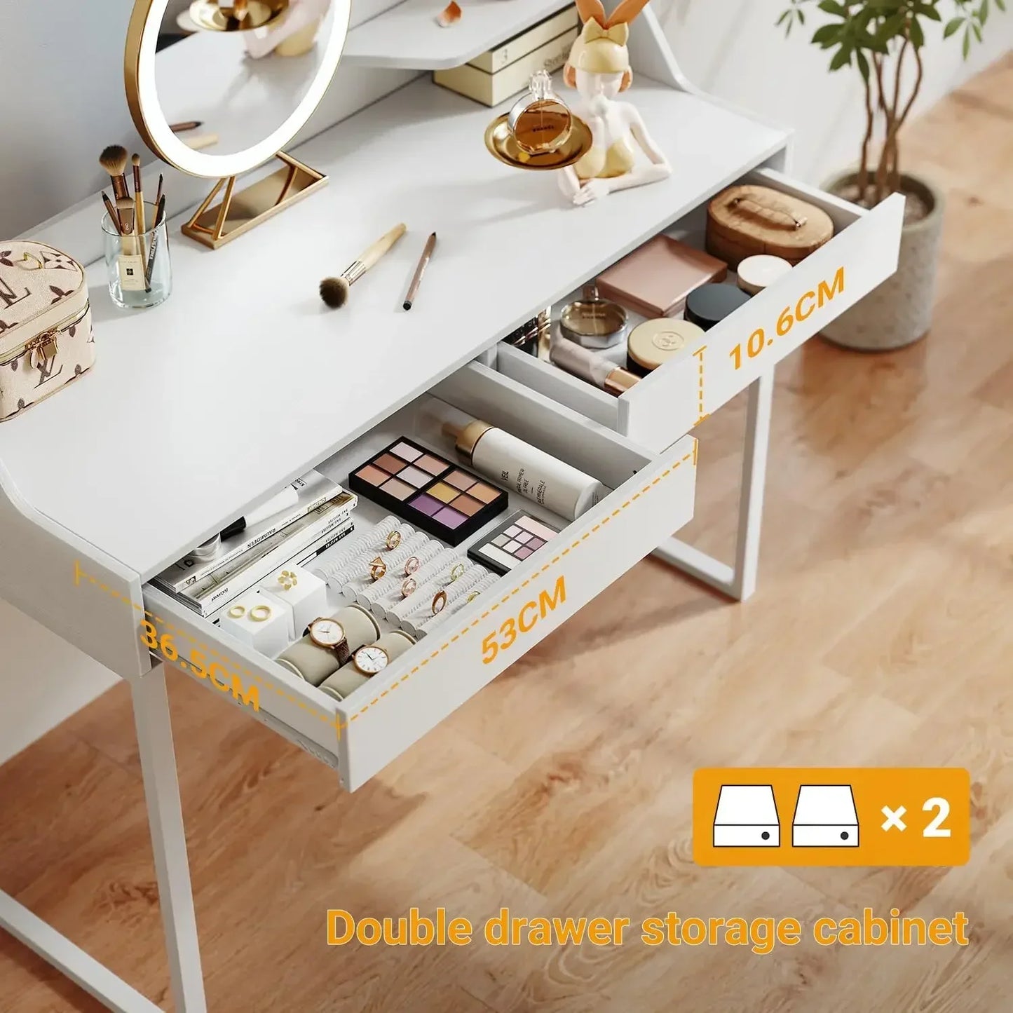 Modern 40 Inch Vanity Desk with 2 Drawers for Home Office and Makeup