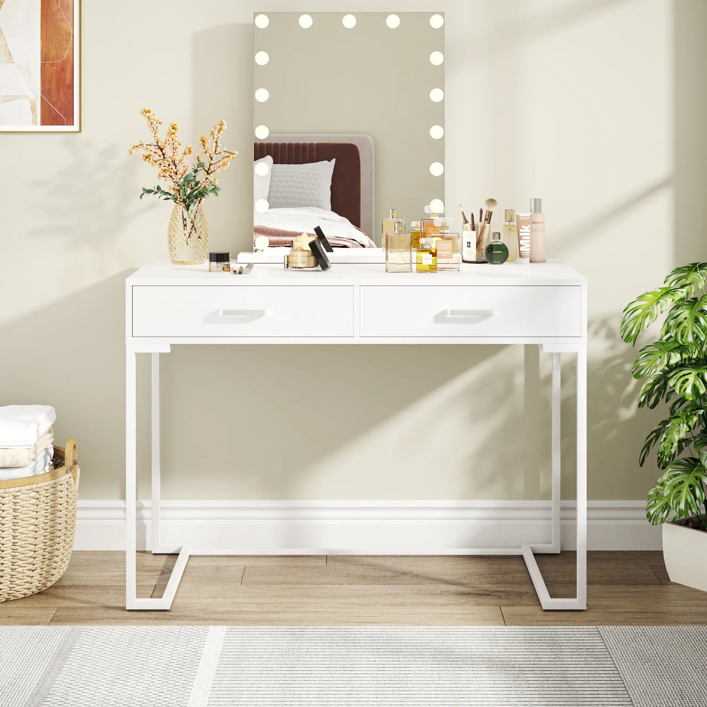 Ljustra Small Makeup Vanity Desk with 2 Drawers Modern Style for Women