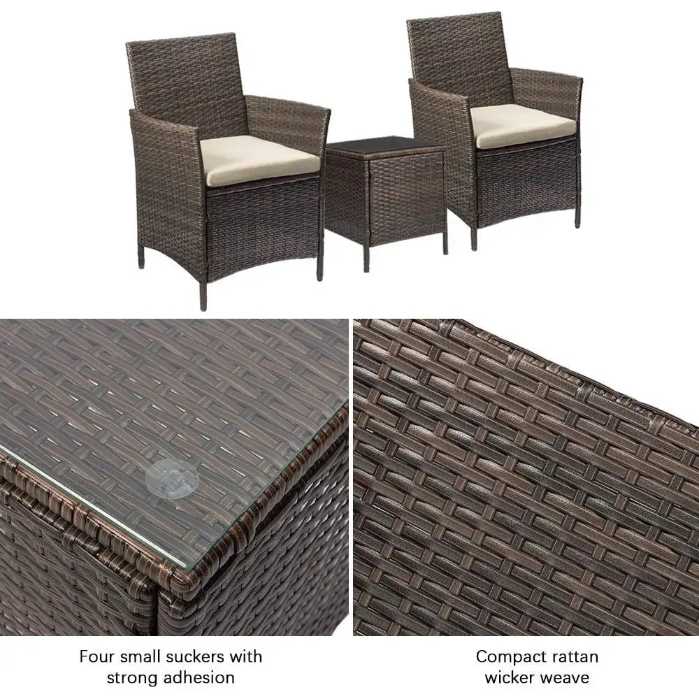 3 Piece Outdoor Patio Furniture Set Rattan Wicker Table Chairs