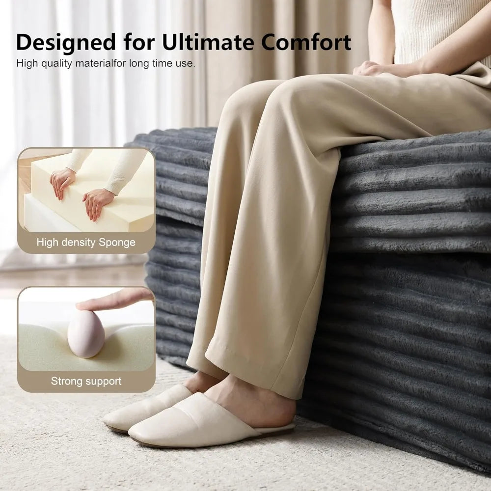 Modular Sectional Sofa Plush Corduroy U Shaped Couch Living Room