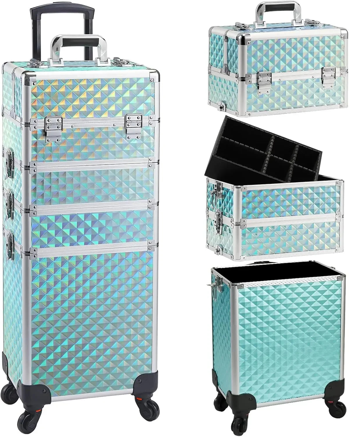 Ljustra Rolling Makeup Case with Wheels 4 in 1 Cosmetic Train Case