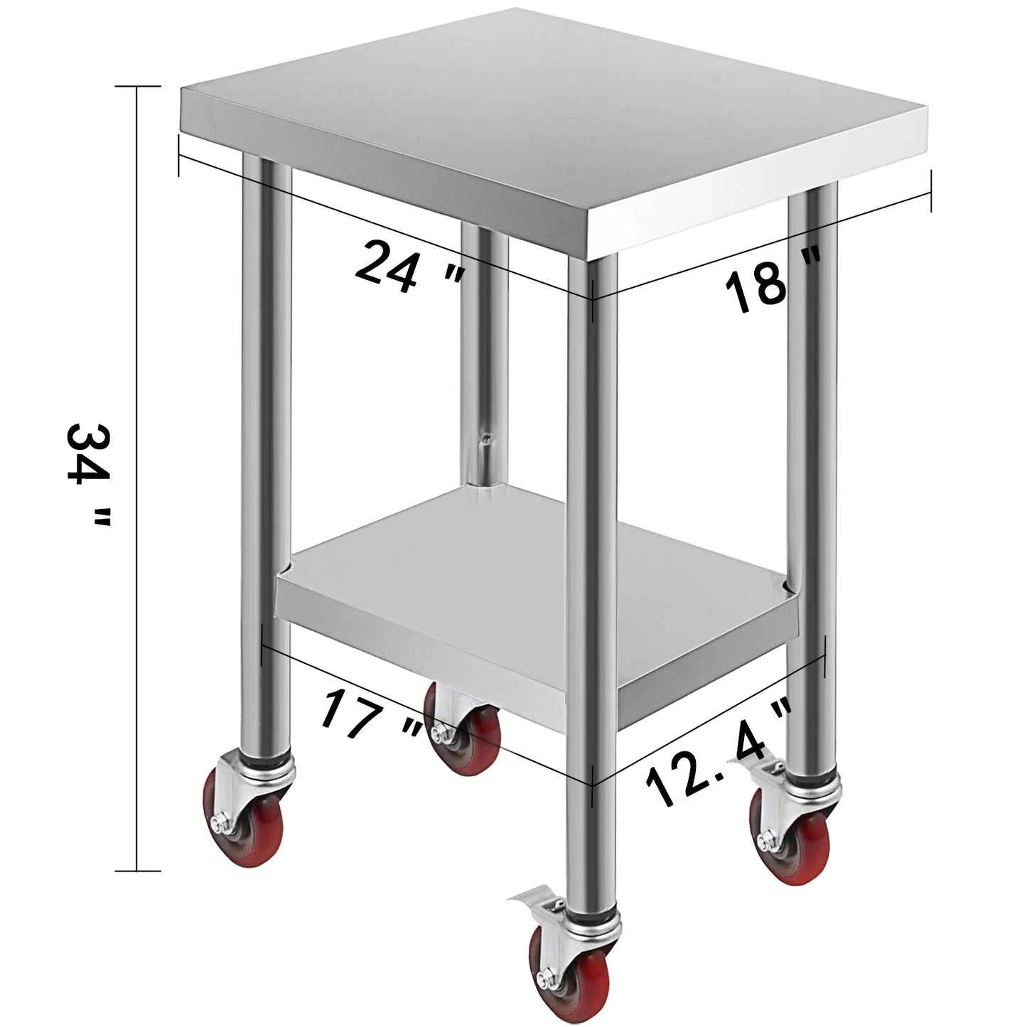 SucceBuy Stainless Steel Kitchen Prep Table with Caster Wheels 352 lbs Load