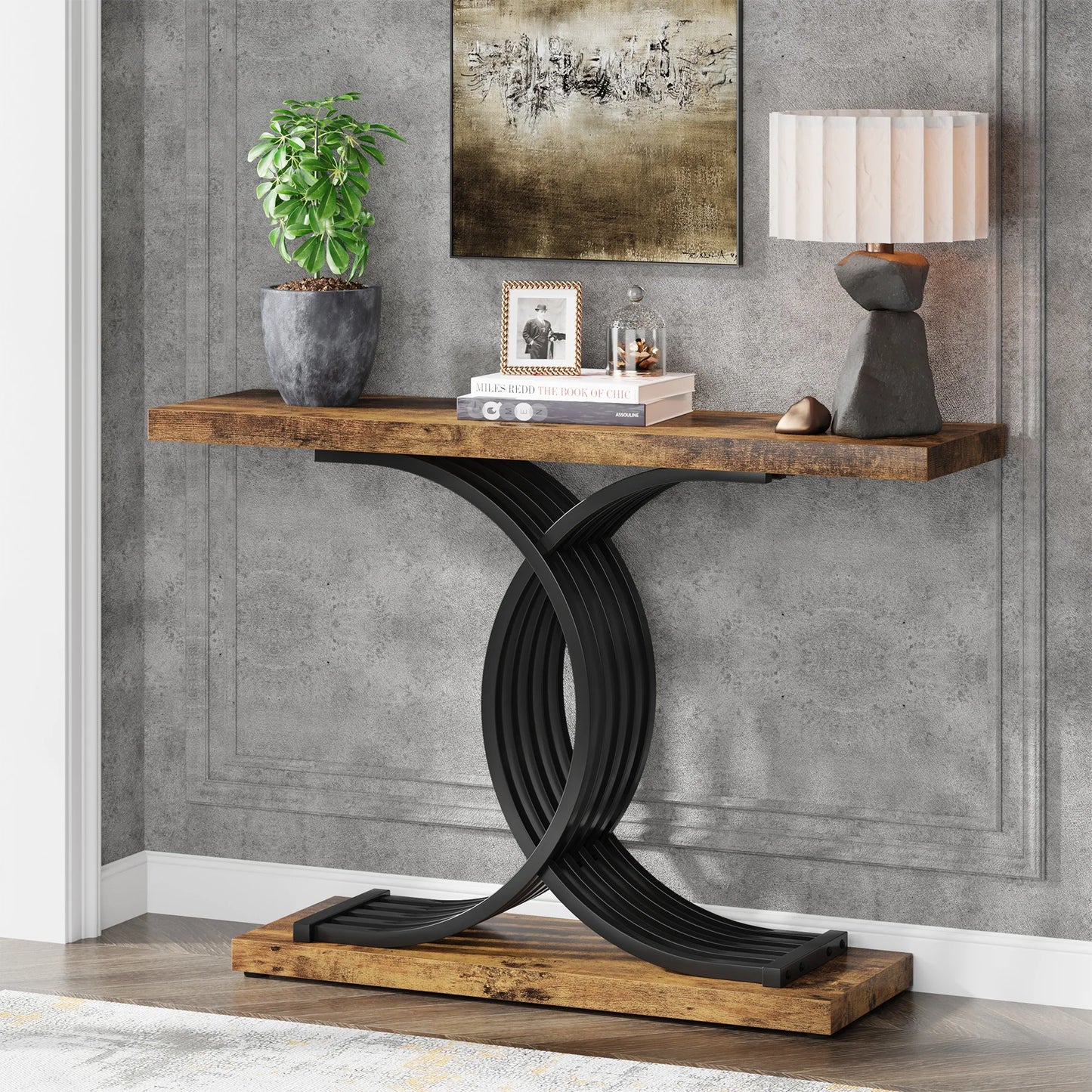 Ljustra Modern 39-Inch Console Table Faux Marble Gold Metal Legs