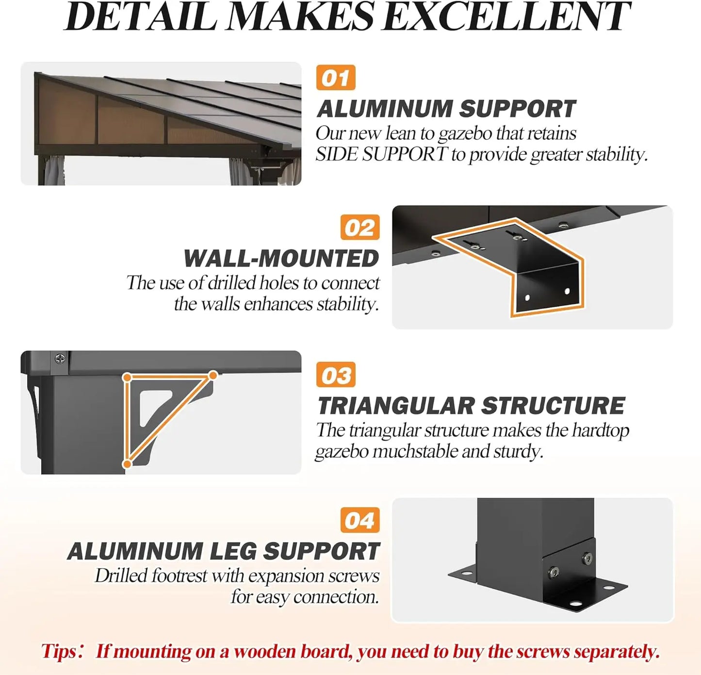 10x13 Patio Gazebo Aluminum Lean-To Pergola Outdoor Canopy Awning