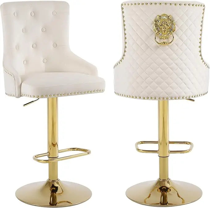 Velvet Gold Barstools Set of 2 Adjustable Swivel Modern High Back