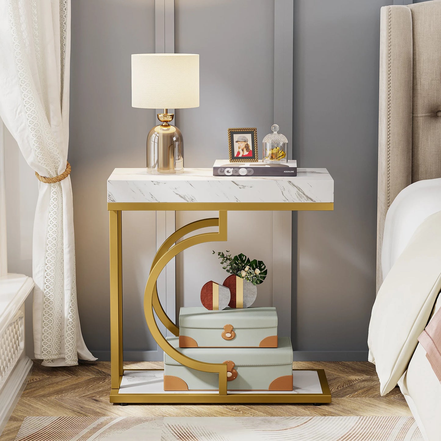 Ljustra C Shaped End Table Modern Side Table for Living Room Bedside