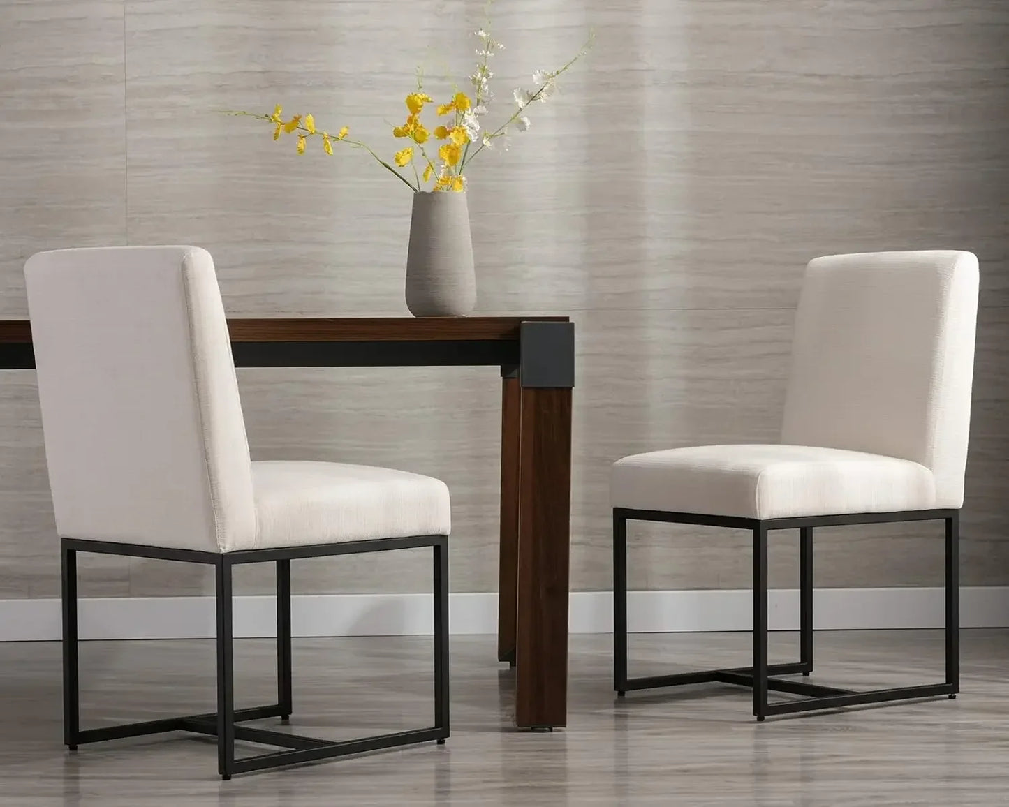 Linen Dining Chair Set of 4 Mid Century Modern Upholstered Chairs