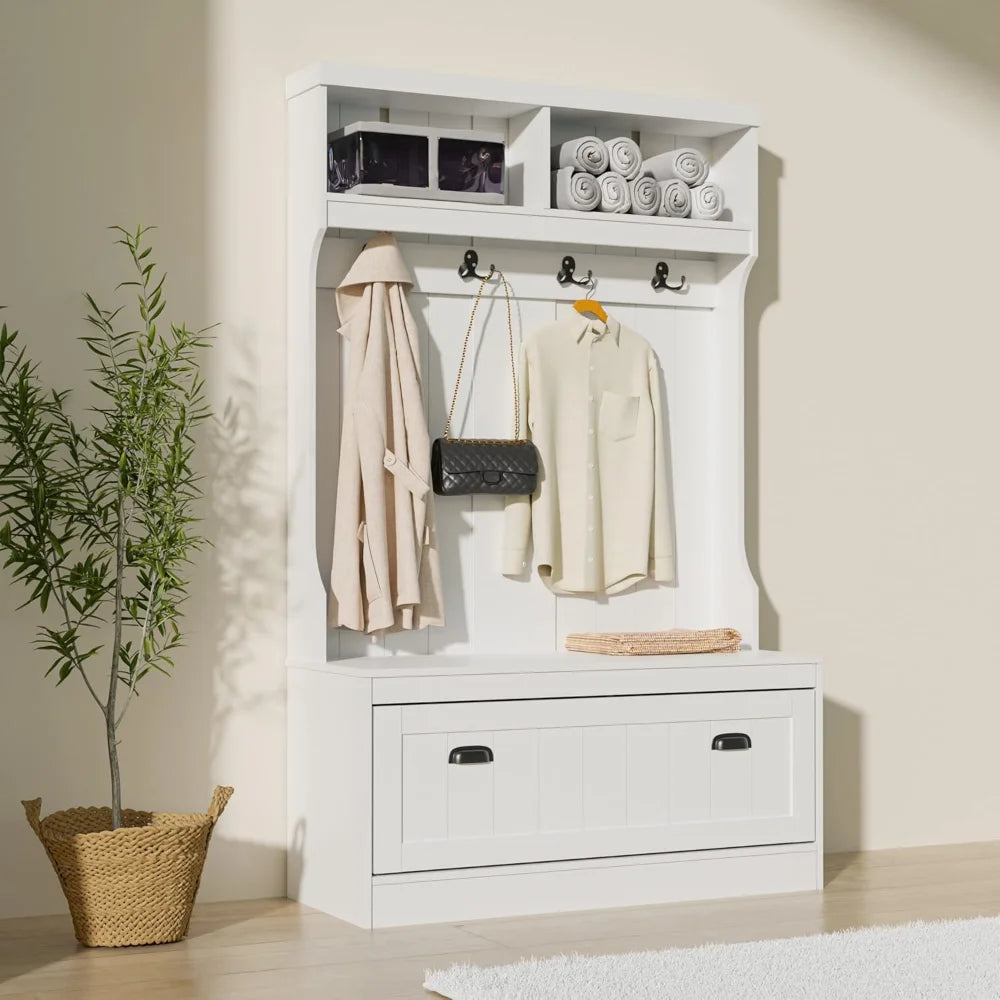 Hall Tree Bench with Shoe Storage Coat Rack Entryway Organizer