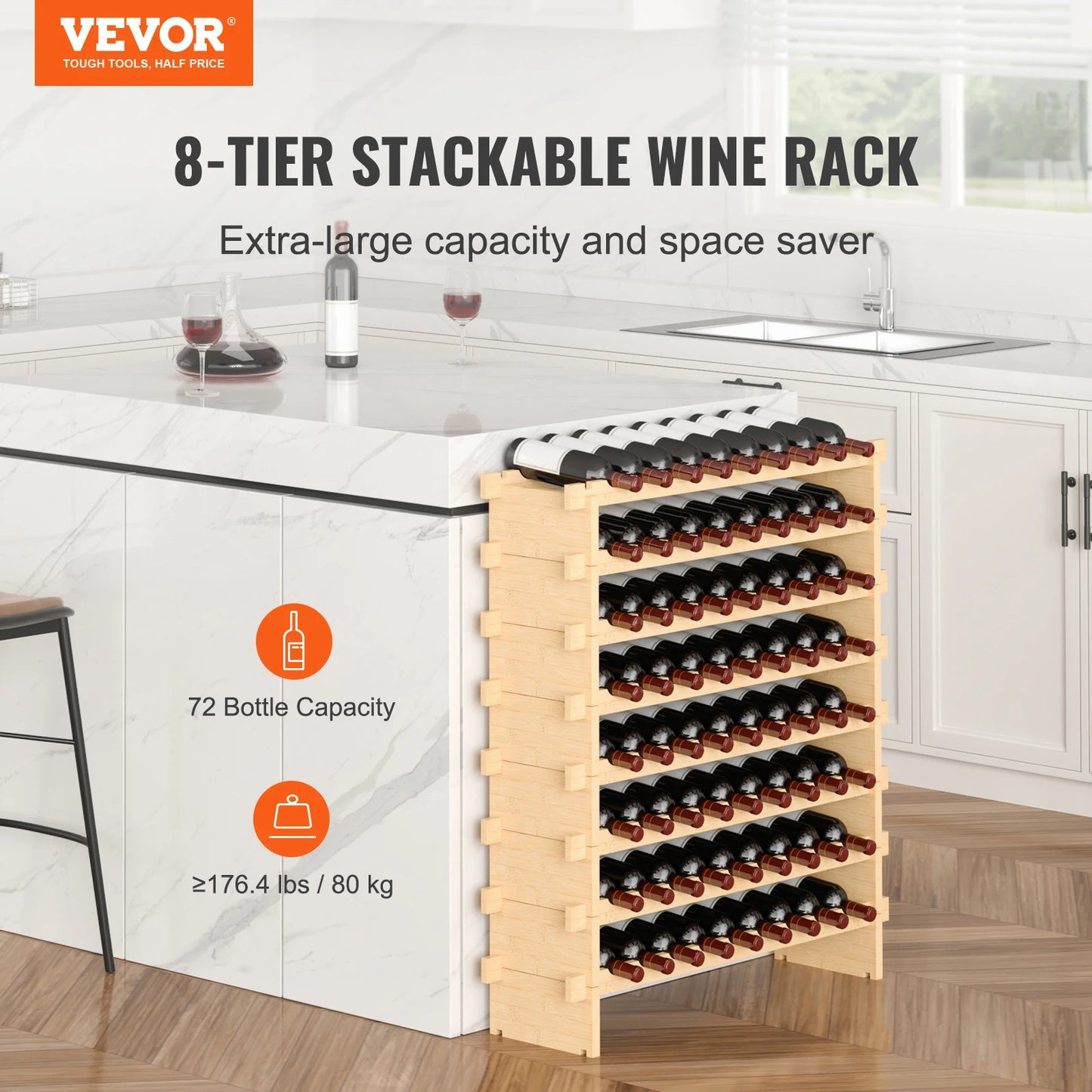 Ljustra Stackable Modular Bamboo Wine Rack for 48 72 Bottles Storage