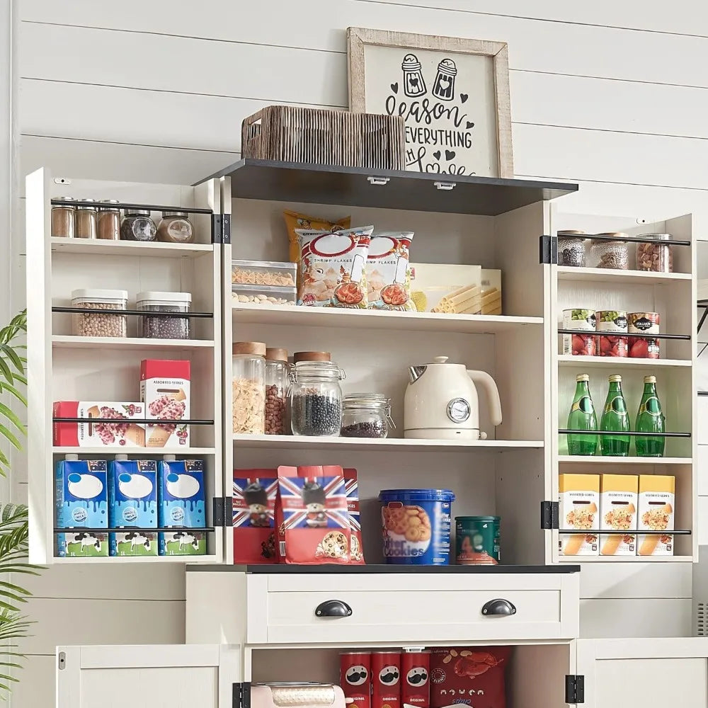 72 Inch High Kitchen Sideboard with Barn Doors Adjustable Shelves Storage