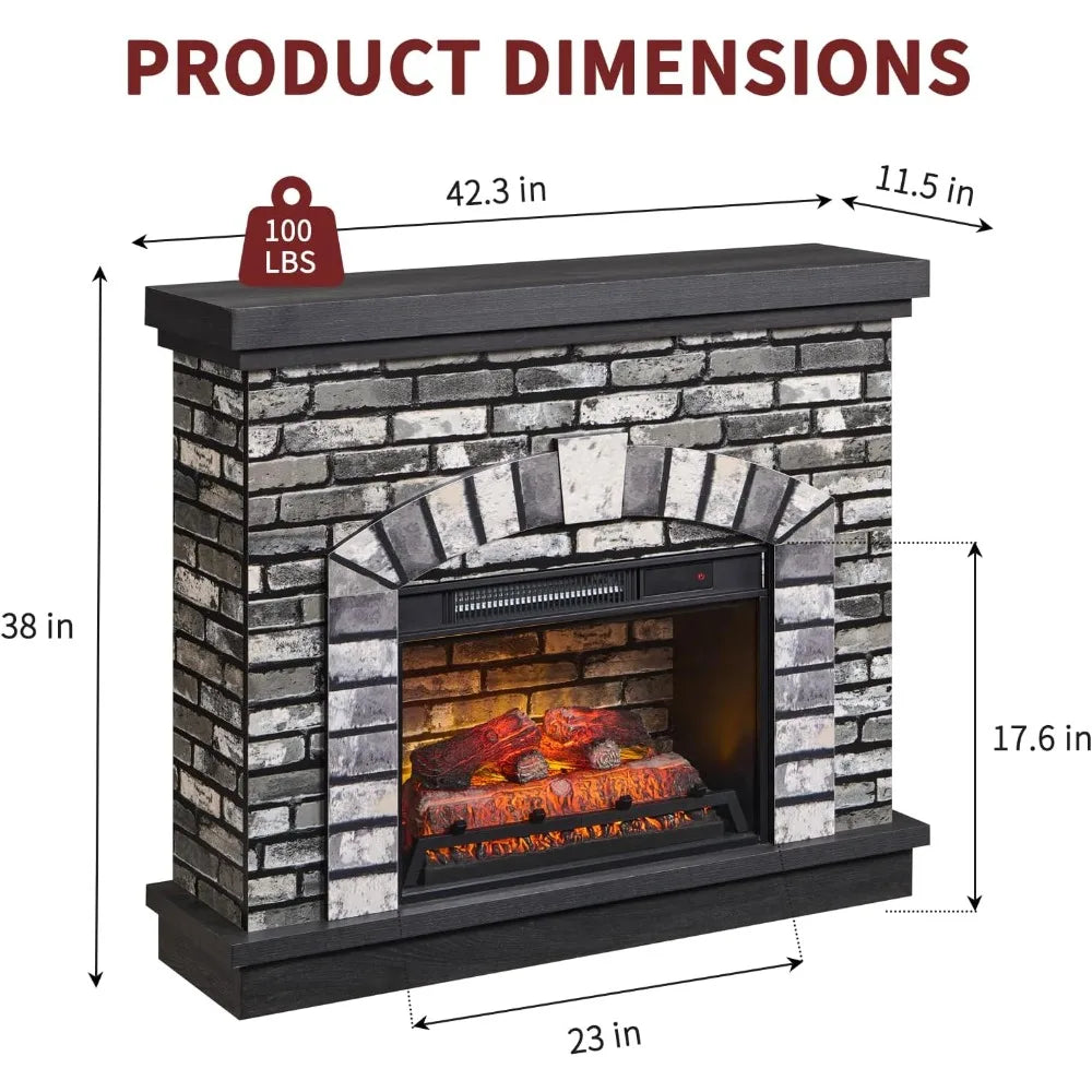 42 Inch Electric Fireplace Mantel TV Stand Farmhouse Heater Remote Control