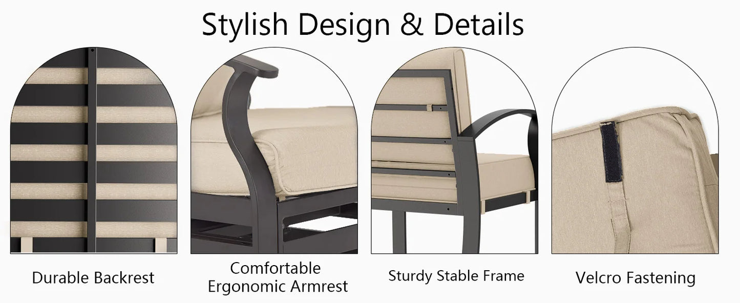 Ljustra Aluminum Patio Furniture Set Fire Pit Table Swivel Chairs Sofa