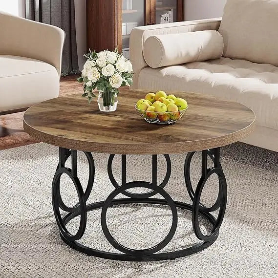 31.5 Inch Round Coffee Table Rustic Modern Accent Furniture Industrial Design