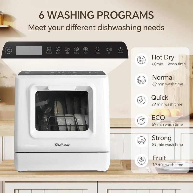 Portable Countertop Dishwasher with Water Tank 6 Wash Programs