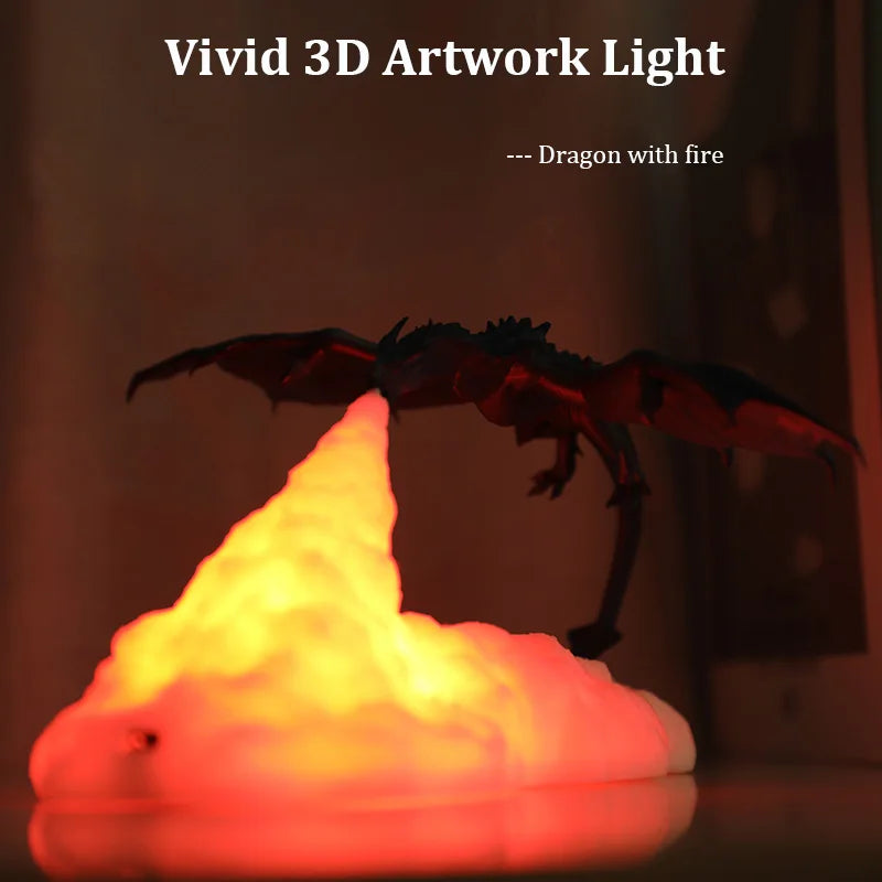 3D Printed LED Dragon Night Light Kids Bedroom Living Room Lamp
