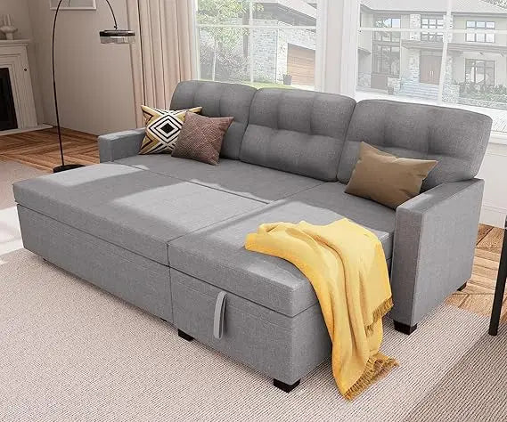 Reversible Sectional Sofa Bed with Storage Chaise Pull Out Couch