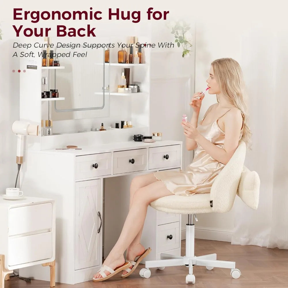 Ljustra Velvet Tall Office Chair with Wheels Ergonomic Adjustable Vanity Chair