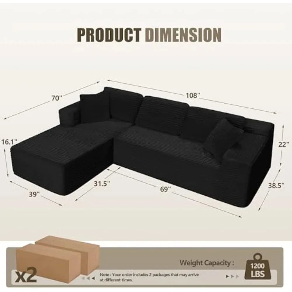 108 Inch L Shape Modular Sectional Sofa Modern Deep Seat Couch Living Room