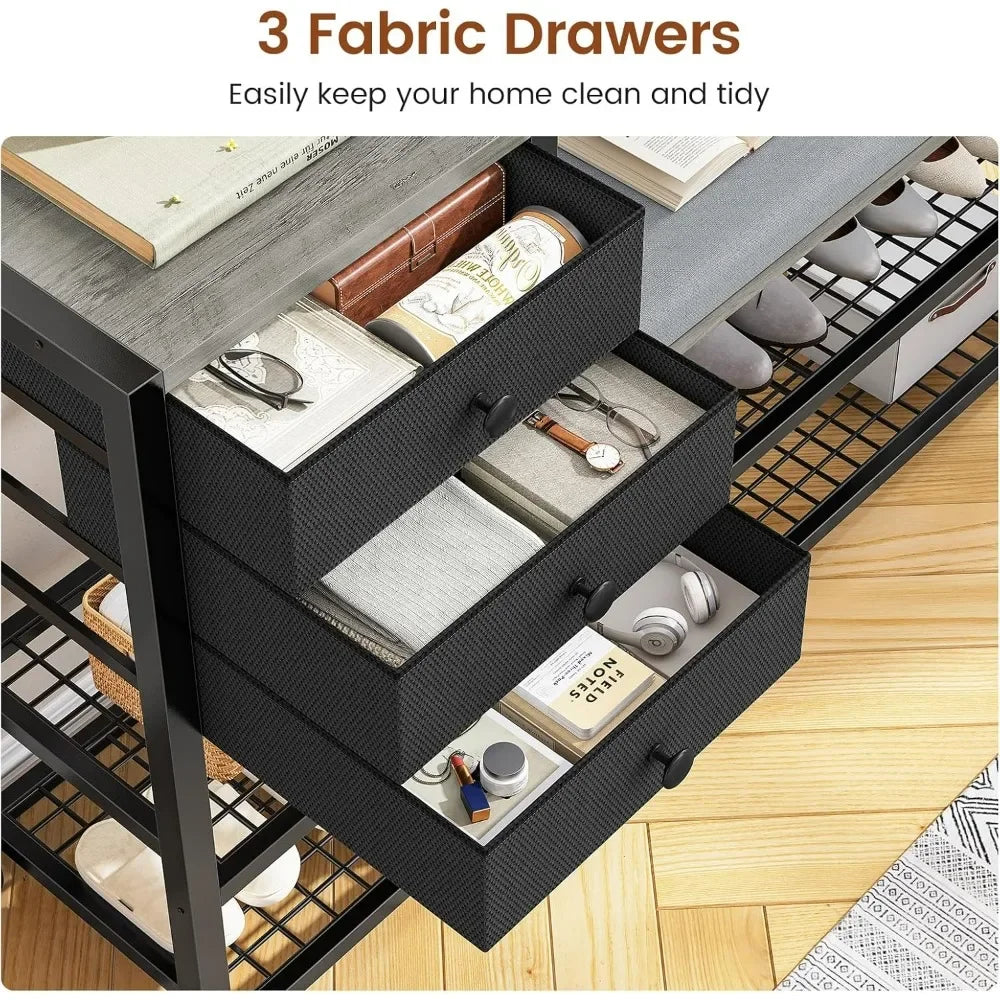 7-in-1 Entryway Bench Coat Rack with Storage Cushion and Drawers