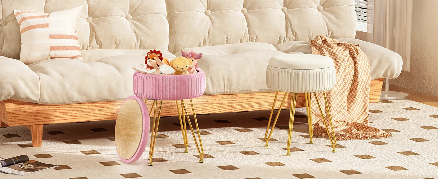 Redlife Velvet Vanity Stool Chair with Storage Makeup Footrest Living Room