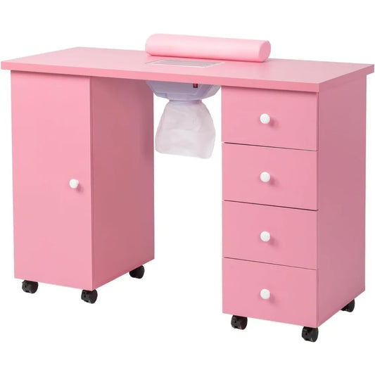 Manicure Table Nail Desk with Electric Downdraft Vent Lockable Wheels