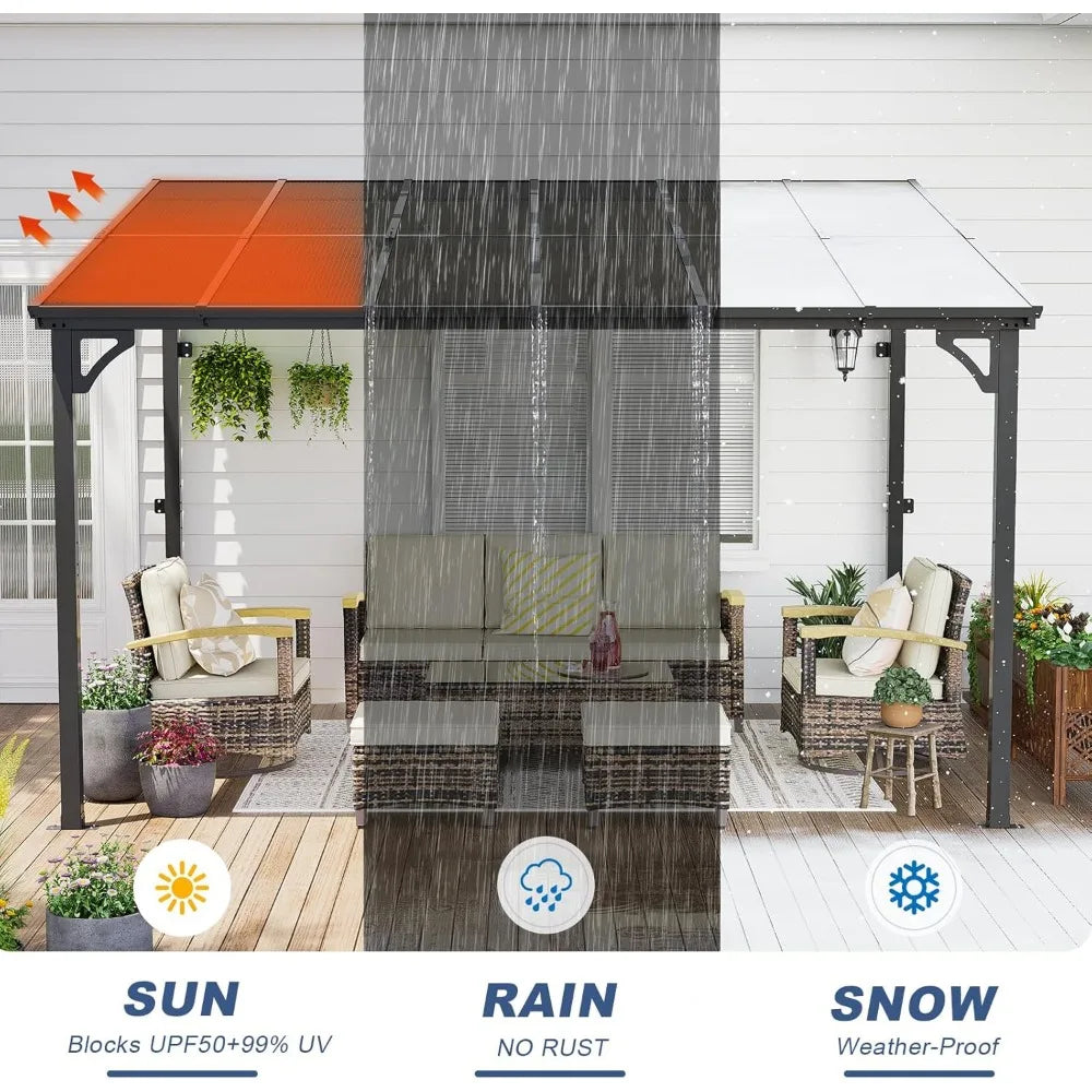 10x12 Wall Mounted Lean to Metal Awnings Outdoor Patio Gazebo