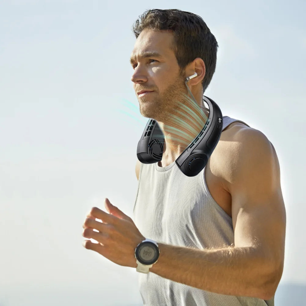 Mute USB Bladeless Neck Fan 5 Speeds Rechargeable Portable Cooling Fan