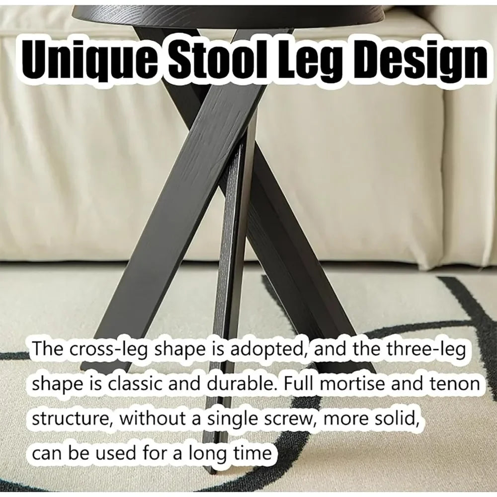 Round Coffee Table Solid Wood Rustic End Table with Crossed Legs