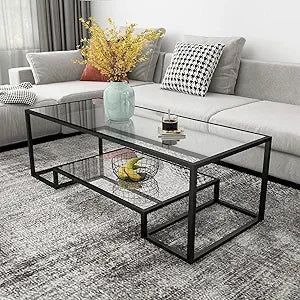 Modern Glass Coffee Table Set with 2 End Tables for Living Room