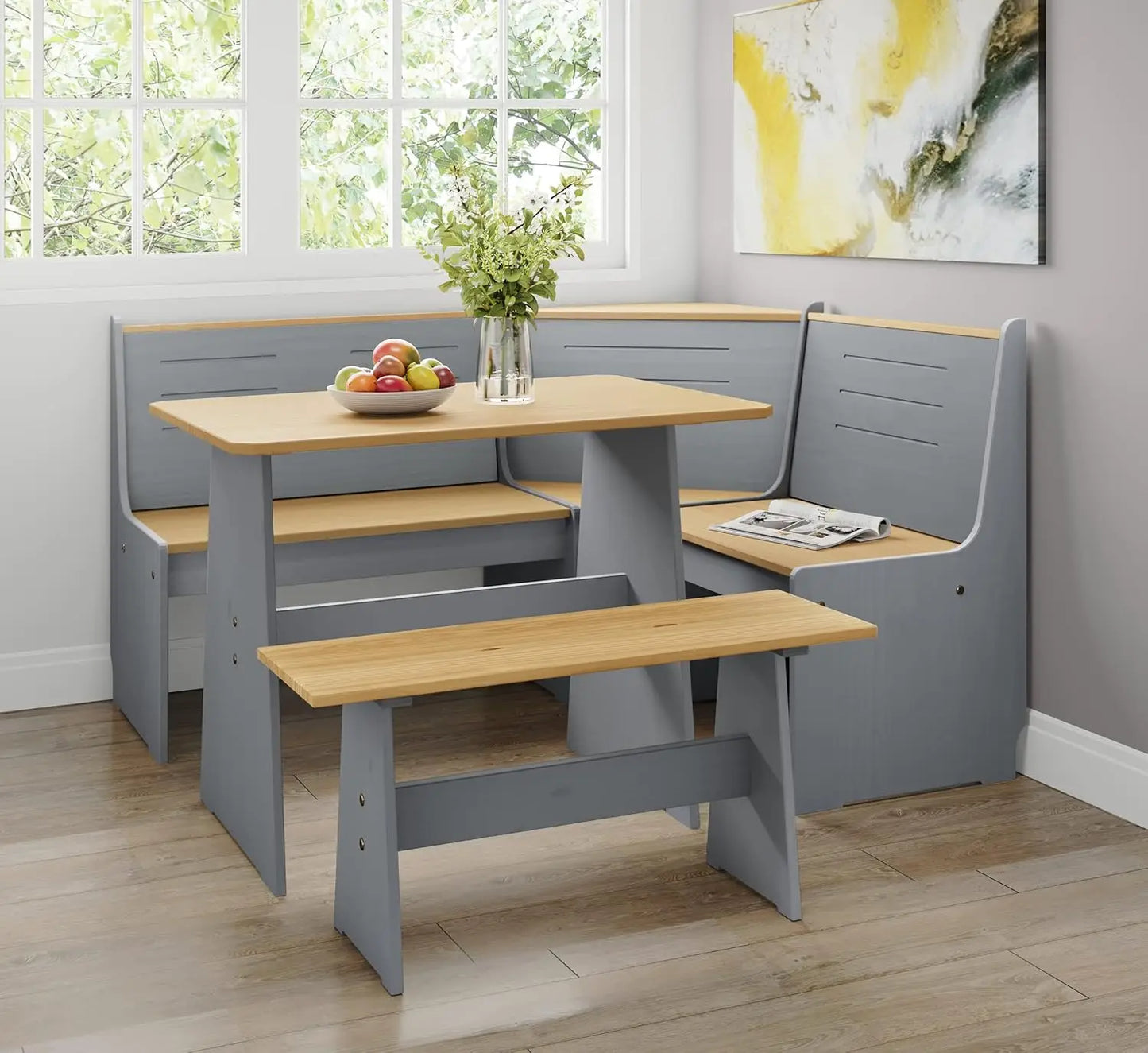 Breakfast Nook Corner Dining Table Set Space-Saving for 5 People