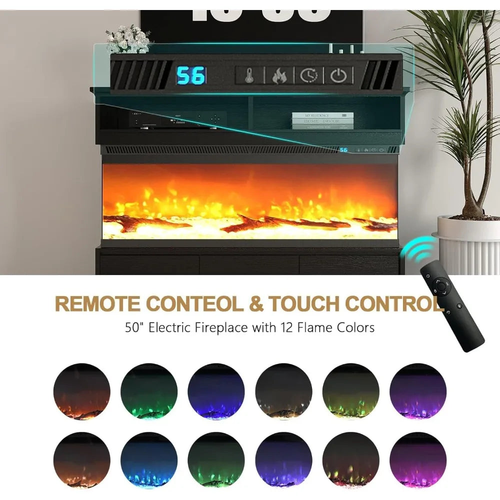 Fireplace TV Stand with 50" Electric Fireplace and 3 Drawers