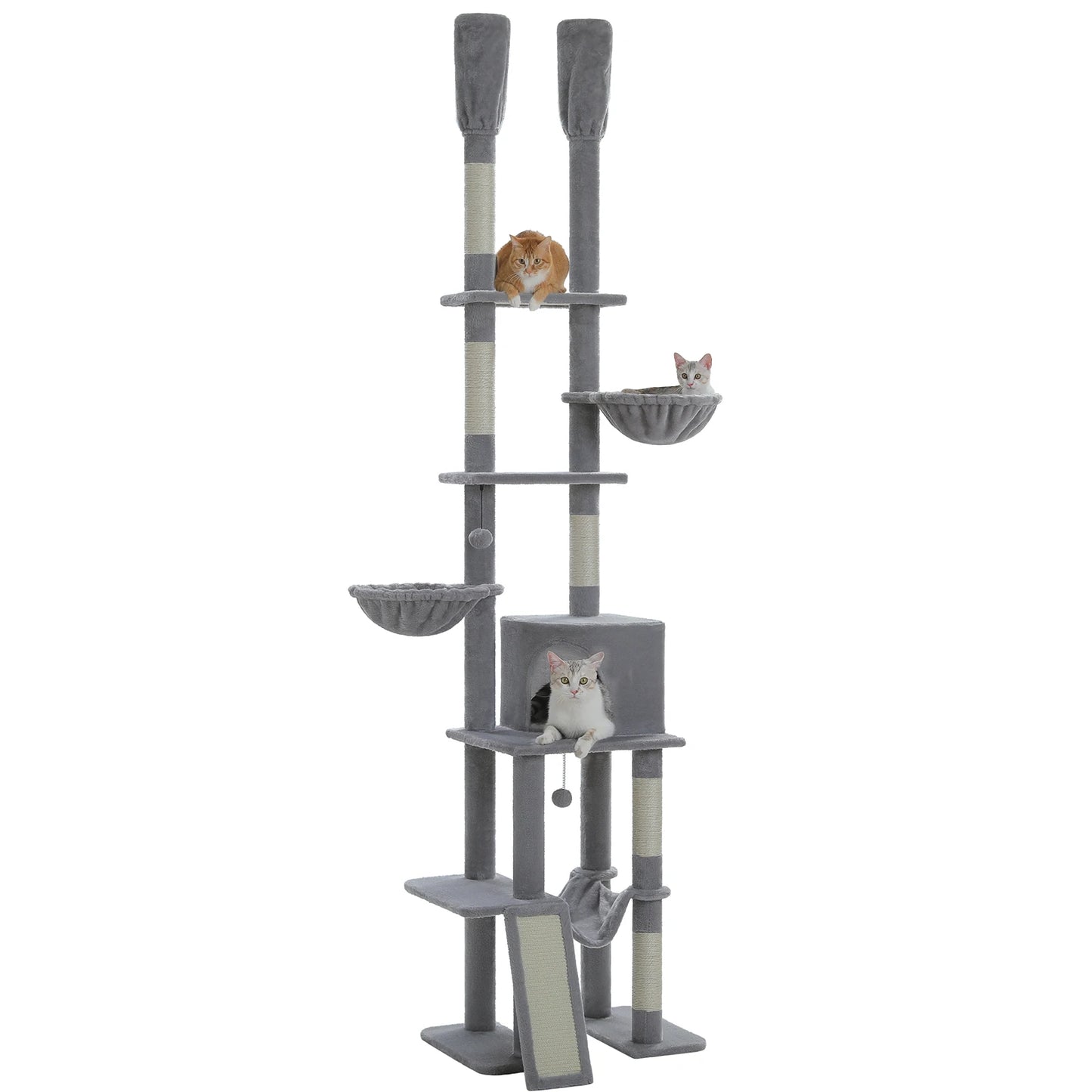 Cactus Cat Tree Floor to Ceiling Cat Tower 7 Tiers with Hammocks and Scratching Posts