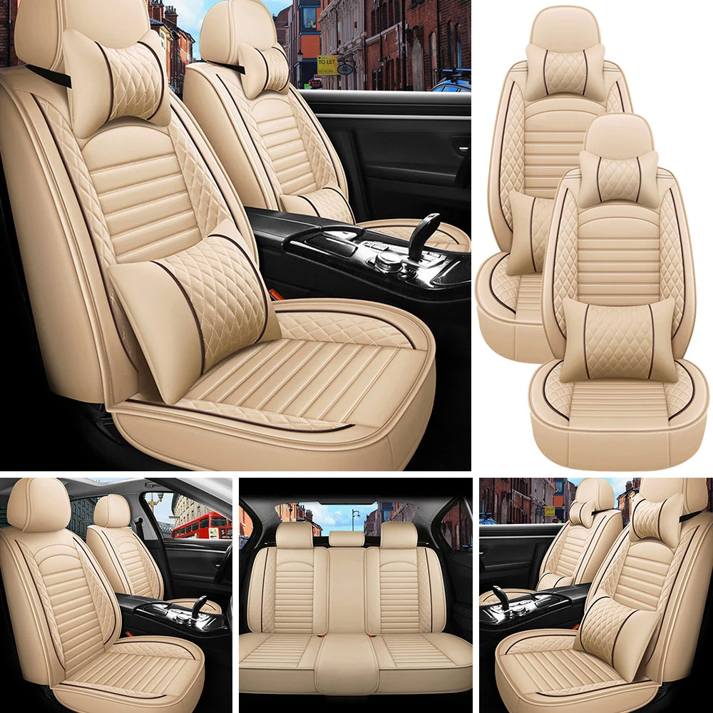 5-Seats PU Leather Car Seat Covers Full Set Anti-scratch Protection