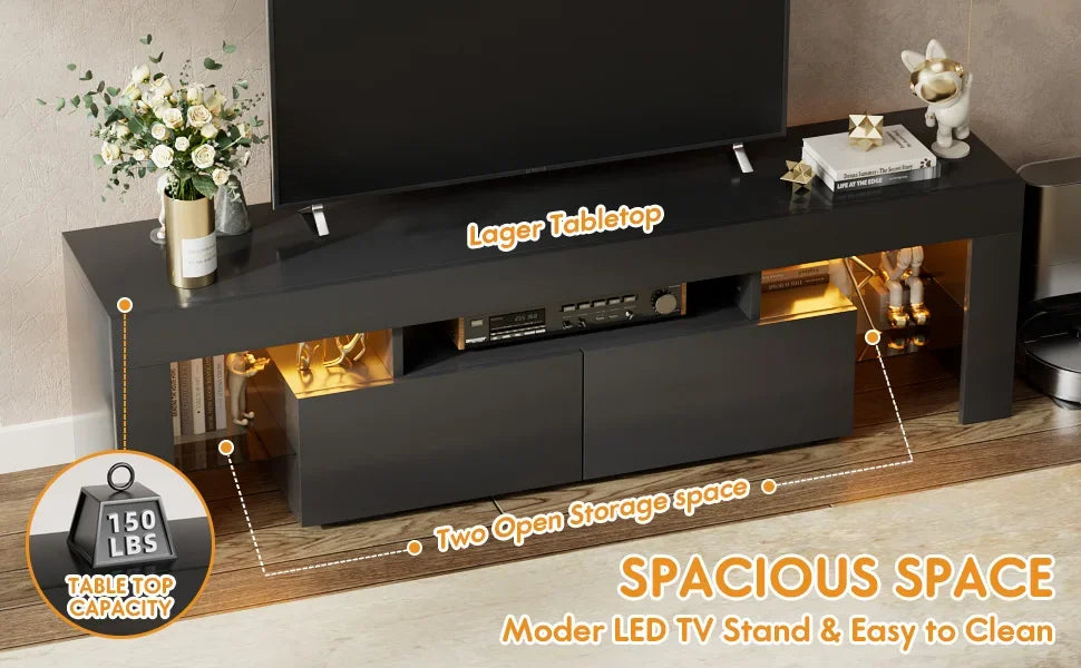 Modern LED TV Stand for 70 Inch TVs with RGB Lighting and Storage