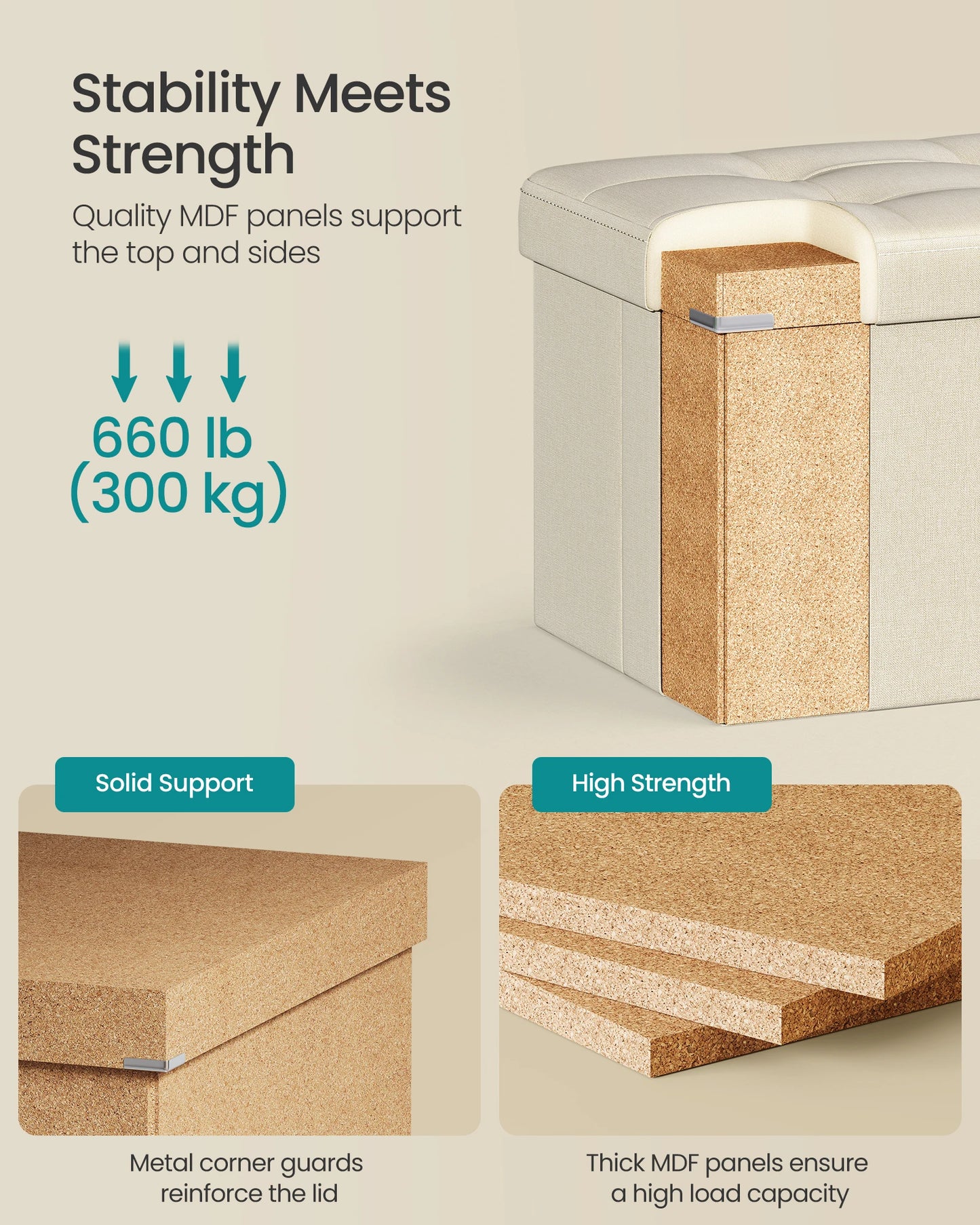 Ljustra 43 Inch Folding Storage Ottoman Bench Foot Rest Storage Chest