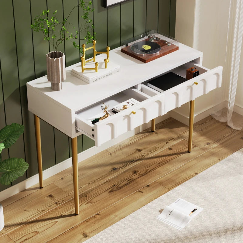 Modern Metal Leg Double Drawer Dressing Table Minimalist Style Furniture