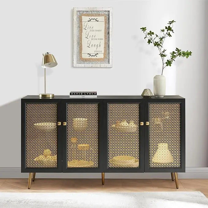 63 Inch Large Buffet Sideboard with LED Light Storage Accent Cabinet