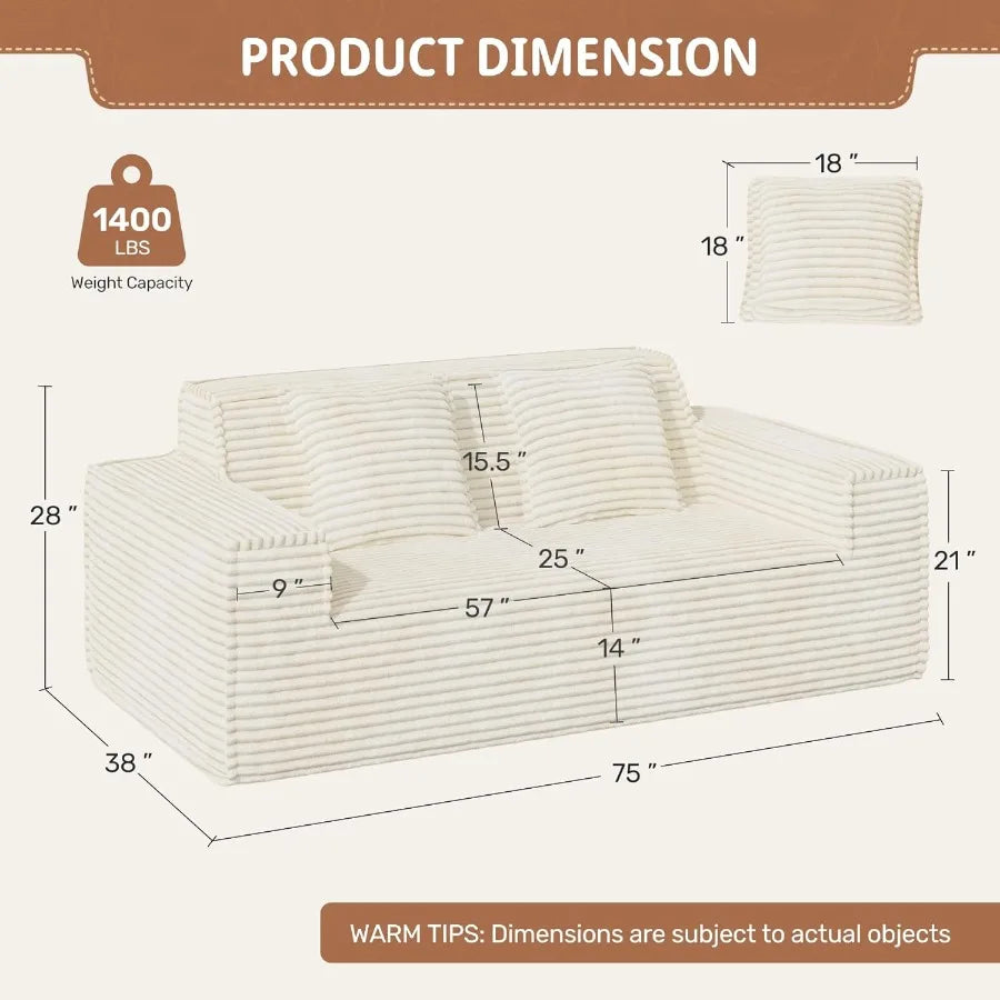 Modern Boneless Couch Loveseat Sofa Upholstered No Assembly Required
