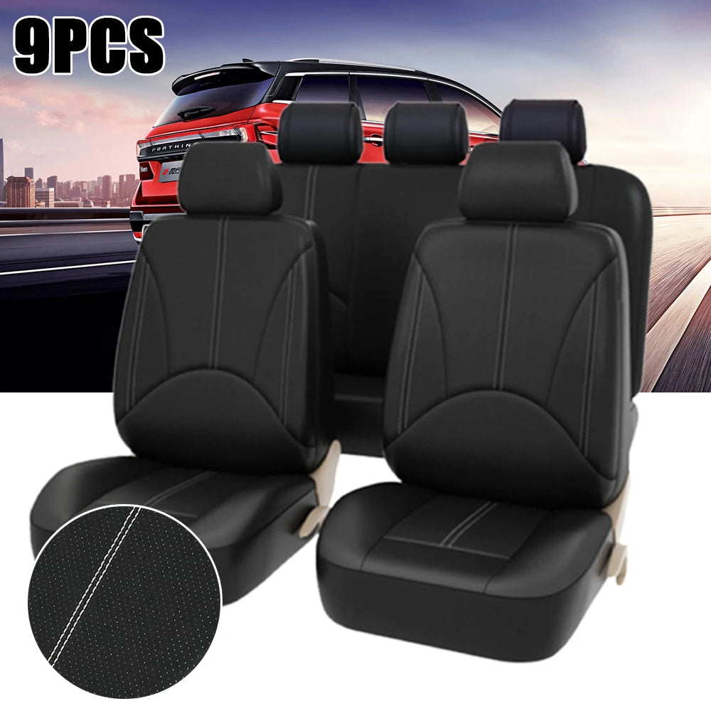 SEAMETAL 5-Seat Car Seat Cover Set Breathable PU Leather Airbag Compatible