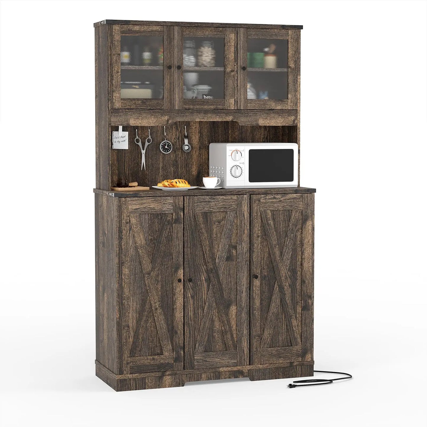 Pantry Cabinet with Charging Station 70.5" Tall Kitchen Hutch Storage