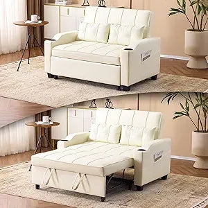 3-in-1 Convertible Futon Sleeper Sofa Bed Pull Out Loveseat with USB & Side Pockets