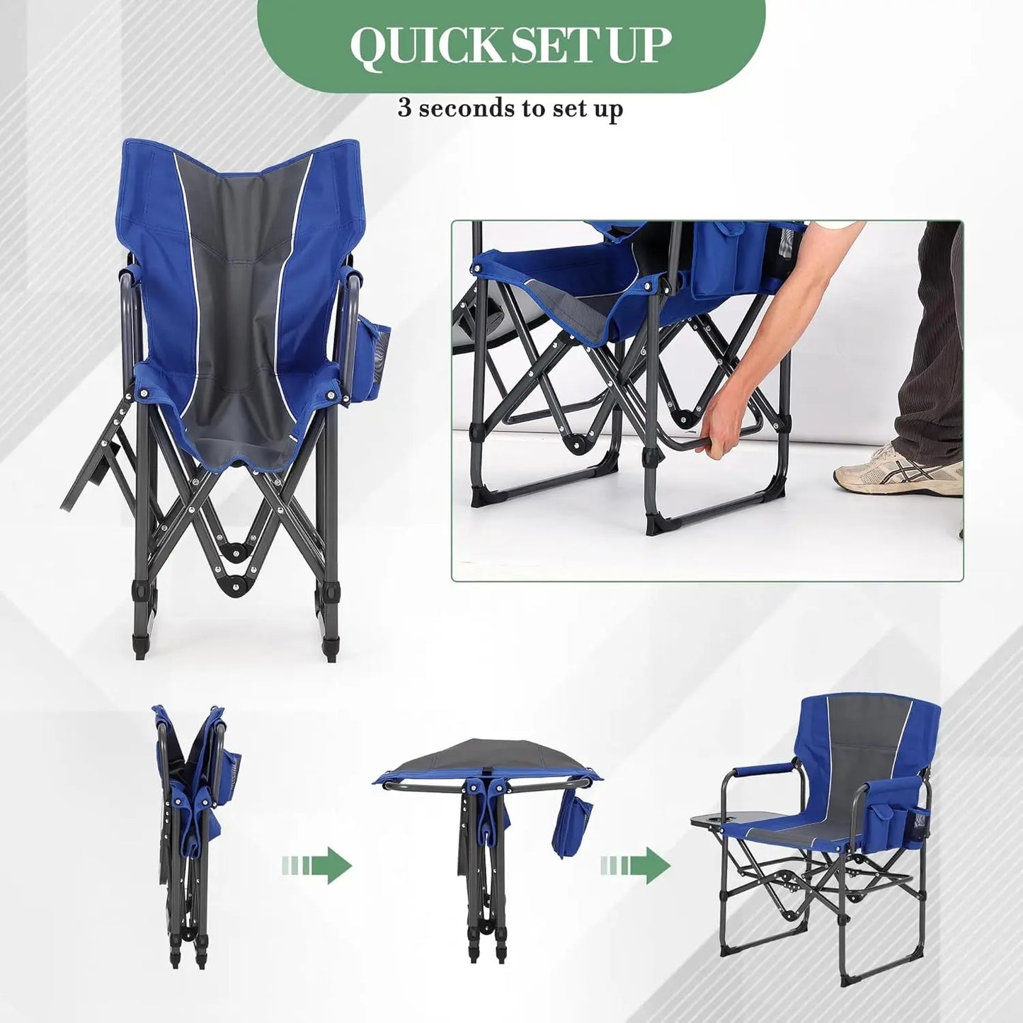 Folding Camping Chair with Side Table Pocket and Beverage Holder for Outdoors