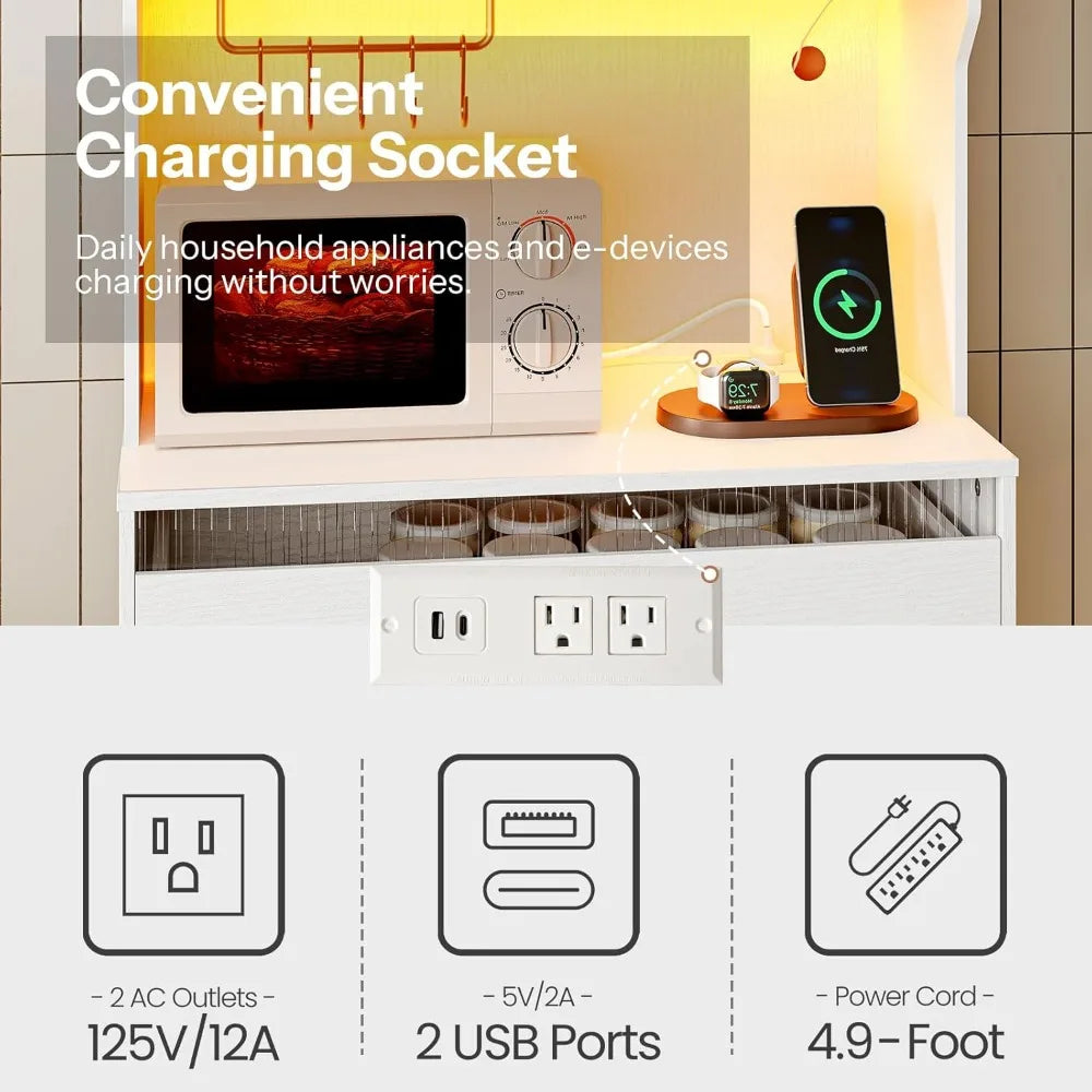 Ljustra Pantry Cabinet 67 Inch Kitchen Storage with LED Lights Charging Station